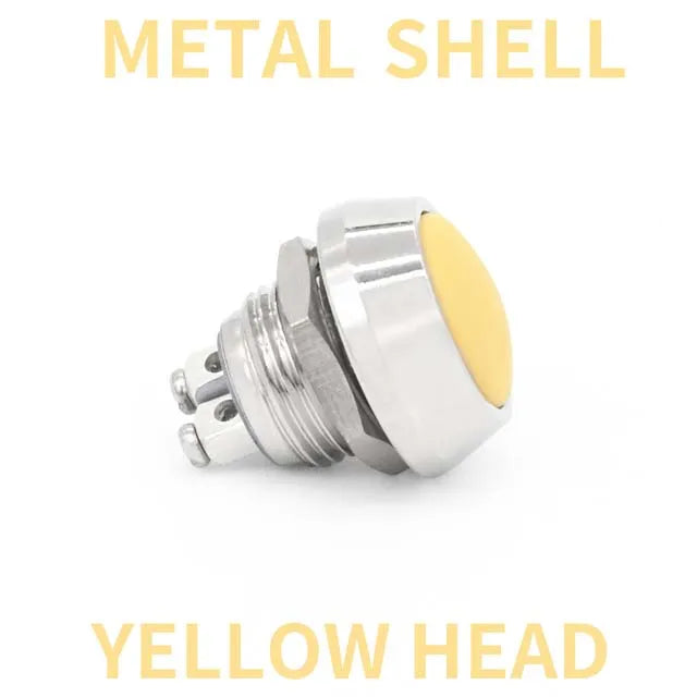 1Pcs 2Pin Mini Switch 12mm  2A waterproof switch  momentary Push button Switch reset Non-locking metal shell 1NO 36V color