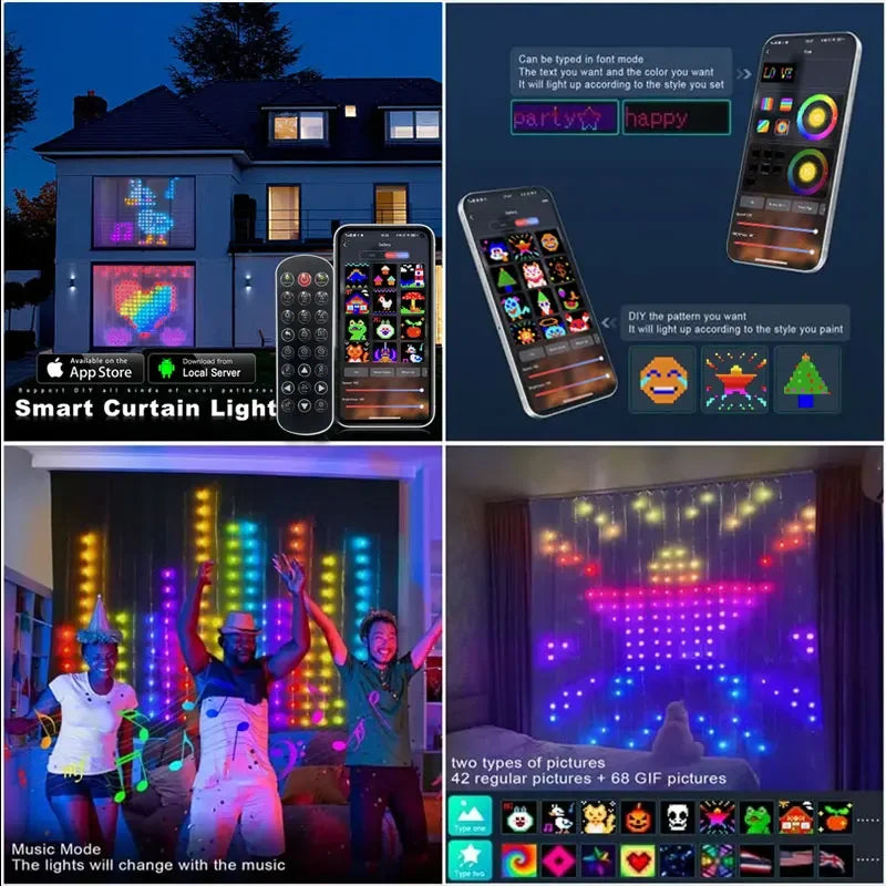 Led Smart Curtain Lights New Year's Garland App RGB Fairy Lights DIY Music Change Display for Window Christmas Room Decoration