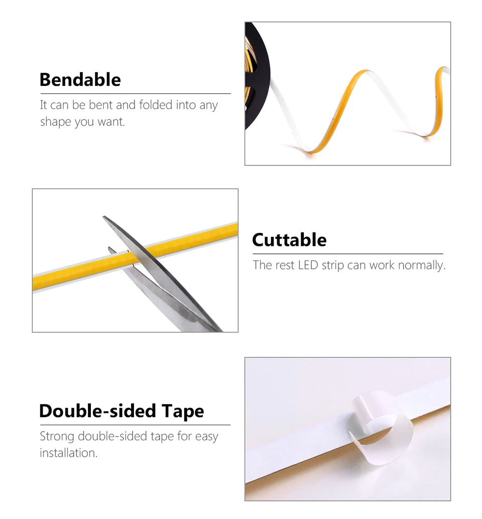 Super Thin 5mm COB LED Strip 1m 2m 3m 4m 5m High Density Flexible Neon LED Tape Ribbon For Home Room Decor TV Backlight Lighting