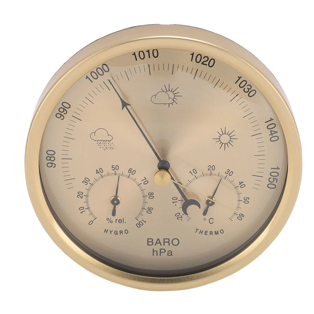 Metal 3 in 1 Barometer for Indoor and Outdoor Use Barometer Thermometer Hygrometer Household Weather Station with Round Frame