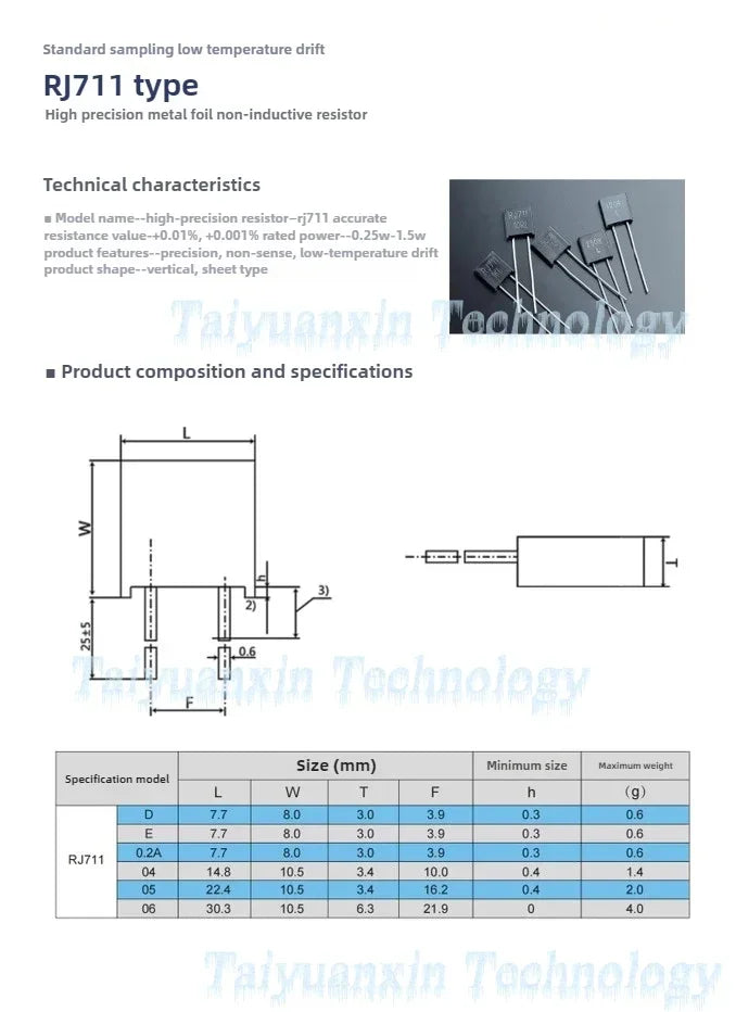 RJ711 0.01% 5PPM 0.25W 0.5W 1W Precision Resistor 10R 100R 250R 1K 10K Non-Inductive Sampling Resistor