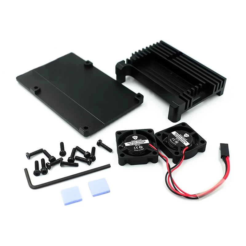Raspberry Pi 4/3 Aluminum Case with Dual Cooling Fan Metal Shell Black Enclosure for RPI Raspberry Pi 4B/3B/3B+