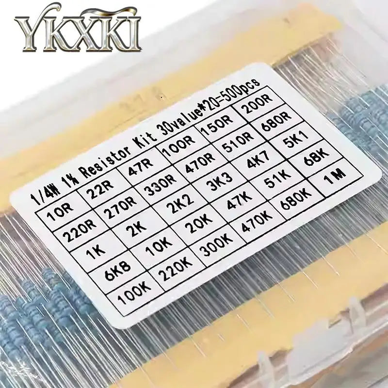 300pcs 600pcs 820pcs 1/4W 1% Metal Film Resistors Kit 10R Ohm ~1M Ohm 30Values 41Values Electronic Components Kit