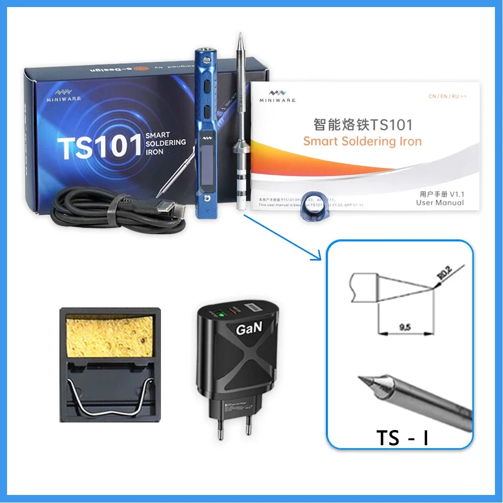 Original TS101 Soldering Iron 90W Mini Thermostat LCD Displays TS100 TS 101 Soldering Iron with PD Plug Tip Set Miniware