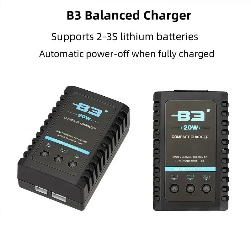 B3 20W Balance Charger for 2-3S LiPo, 7.4V 11.1V Fast RC Battery Charger for Plane Car Boat Model