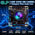 ELP 16MP IMX298 USB Camera Module 120° Low Distortion Wide Angle UVC Webcam for OCR Document Scanning