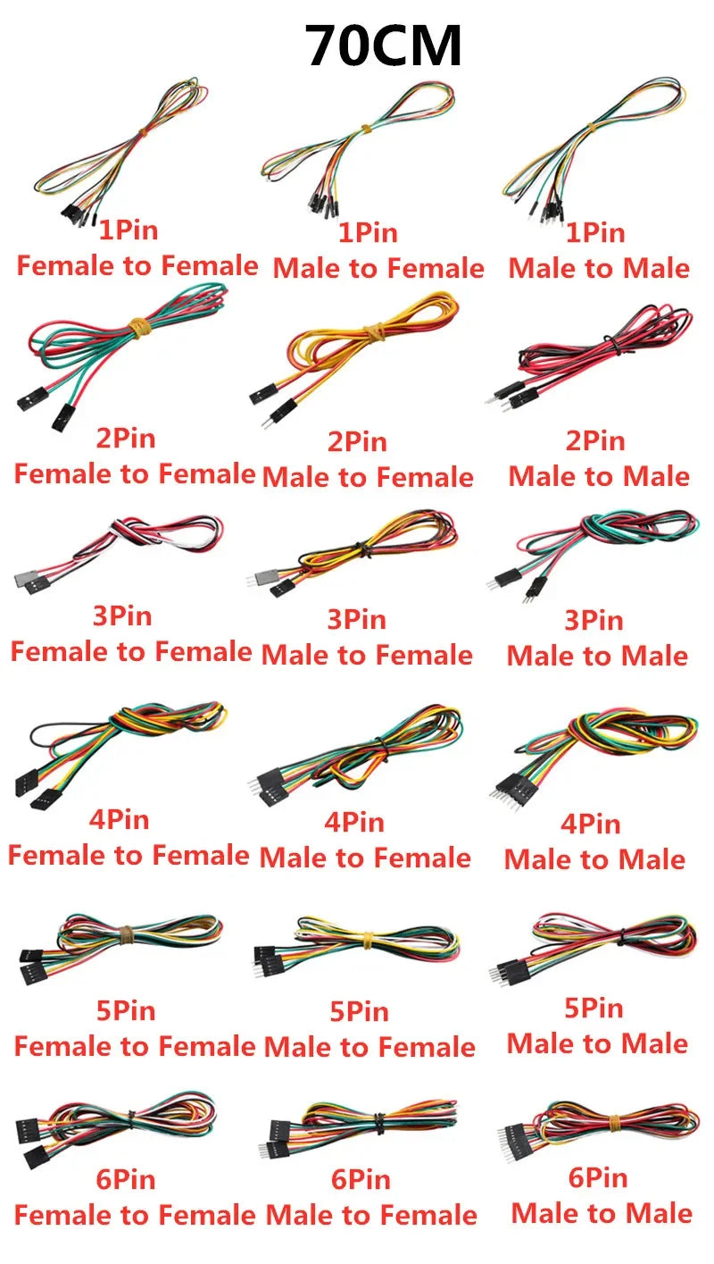 10PCS 2.54MM Pitch Wire Dupont Line Female to Female 1P2 3 4 5 6 Pin Dupont Cable Connector JUMPER CABLE WIRE FOR PCB 3D Printer