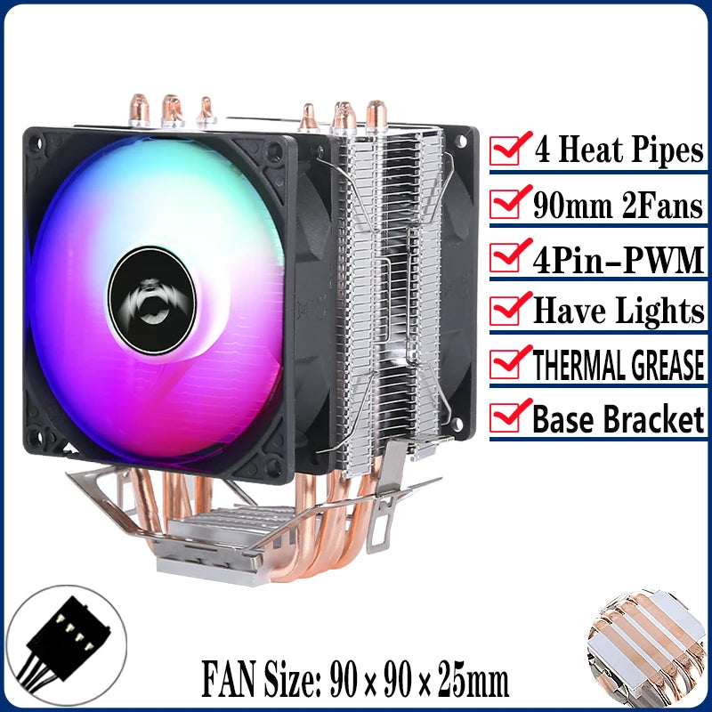 QiuzAim Air-cooled Radiator 2/4/6 Heat Pipe Computer Processor CPU Fan Compatible LGA115x 1200 1700 2011 2066 X79 X99 E5 AM4 AM5