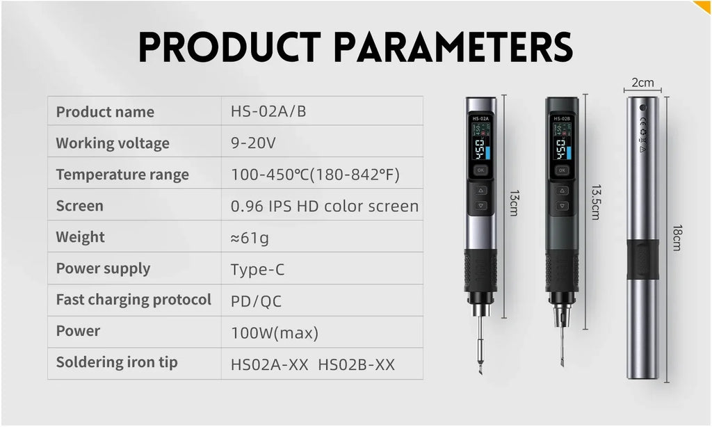 FNIRSI HS-02 Portable Intelligent Soldering Iron 100-450℃ Fast Heat Up 100W Type-C PD Fast Charging for Welding Repair Tools