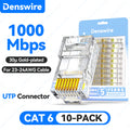 Denswire 100PCS CAT6a Cat6 Pass Through 8P8C RJ45 Modular Plug Network Connectors UTP/STP 30μ Gold-Plated Hole End Crystal Head