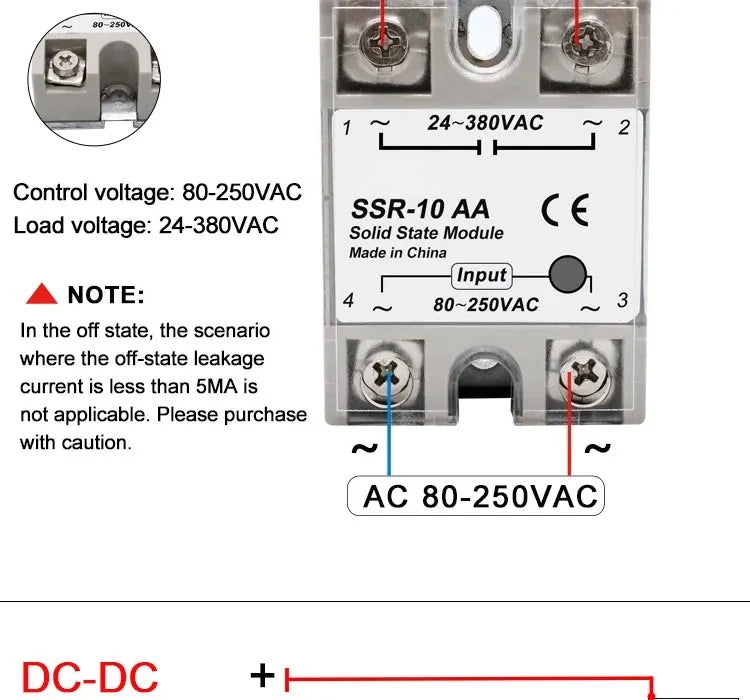 1pcs Solid State Relay Single Phase Non-contact SSR DC To DC AC To AC DC To AC 24-380VAC 10A 25A 40A 50A 60A 80A 100A