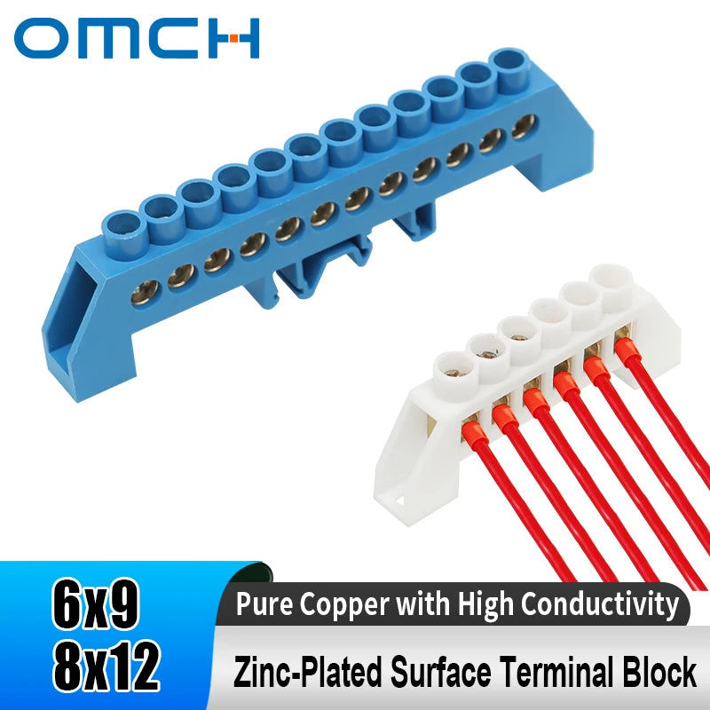 OMCH Terminal Bar 7x10 9x14mm Brass Ground Neutral Block High Conductivity Bridge Connector for Power Distribution Cabinet