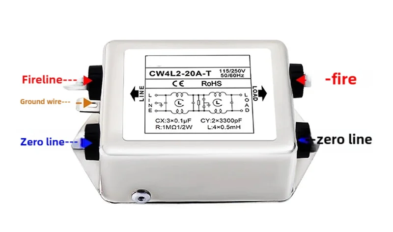 Single Phase AC Power EMI Filter CW4L2-10A-T/S CW4L2-20A-T/S for CO2 Laser Engraving Machine T/S Series 115V/250V 20A 50/60HZ