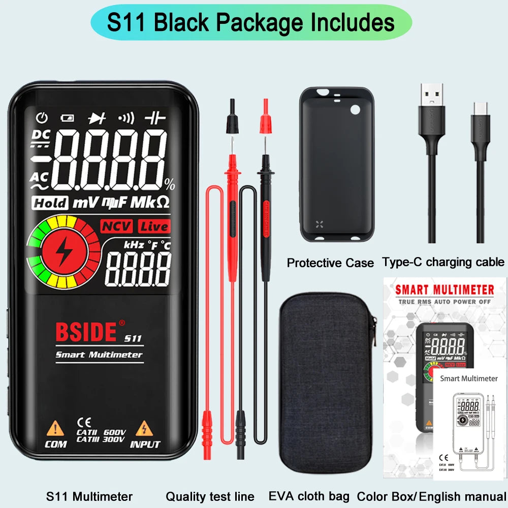 BSIDE Digital Multimeter Smart Electrician Tester USB Charge T-RMS DC AC Voltage Capacitance Ohm Hz NCV Professional Multitester
