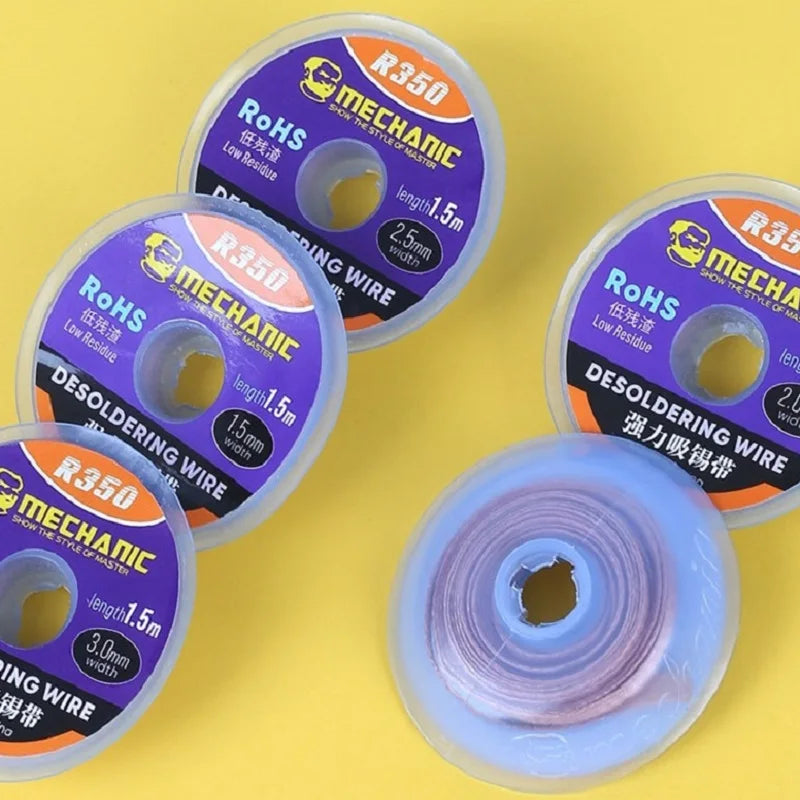 MECHANIC R350 Series Width 1.0-4.0mm Length 1.5m Solder Remove Cord Pure Copper Braid Tin Absorption Belt Single Layer Wick Wire