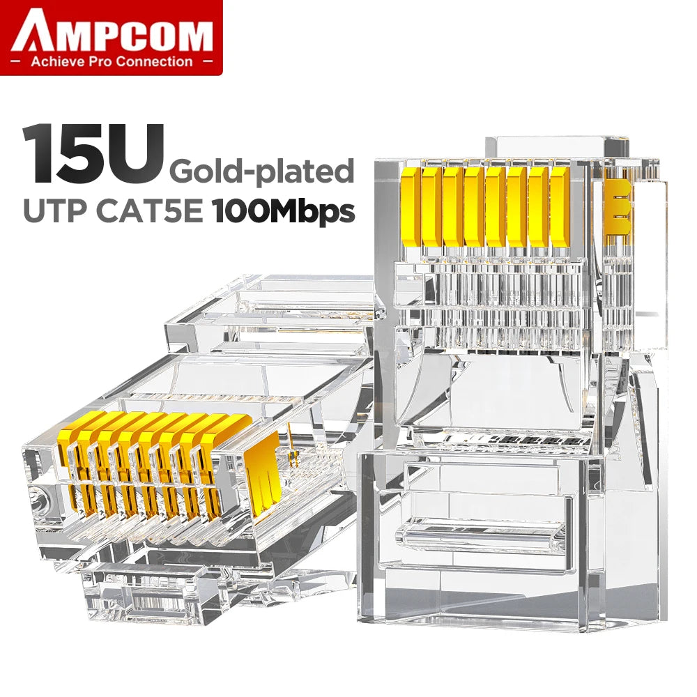 AMPCOM CAT5e RJ45 Connector 8P8C Modular Ethernet Cable RJ 45 Ends Ethernet Cable Crimp Connectors UTP Network Plug