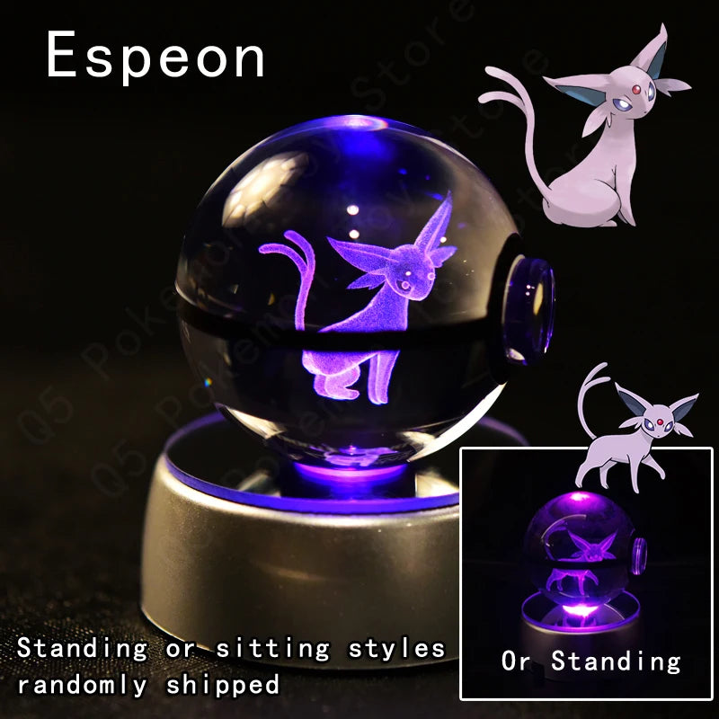 Pokemon Crystal Ball 3D Mewtwo Pikachu Gengar Pokeball 3D Night Light Lamp Glass Statue Pokemon Crystal Ball Birthday Gift
