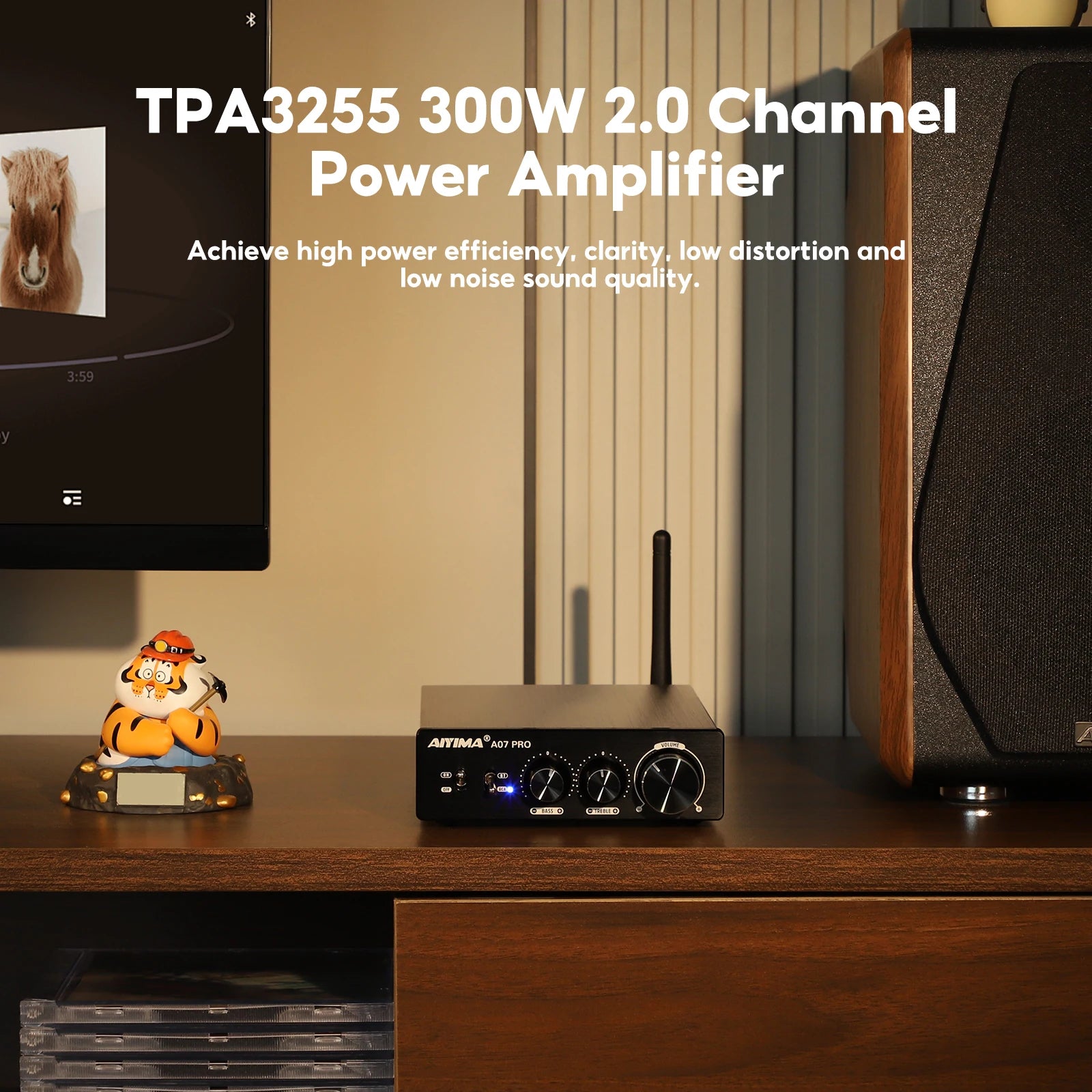 AIYIMA A07 PRO Bluetooth Amplifier TPA3255 QCC304X Stereo 2.0 Channel 300Wx2 Power Digital Amplifier RCA APT-X Home Sound AMP