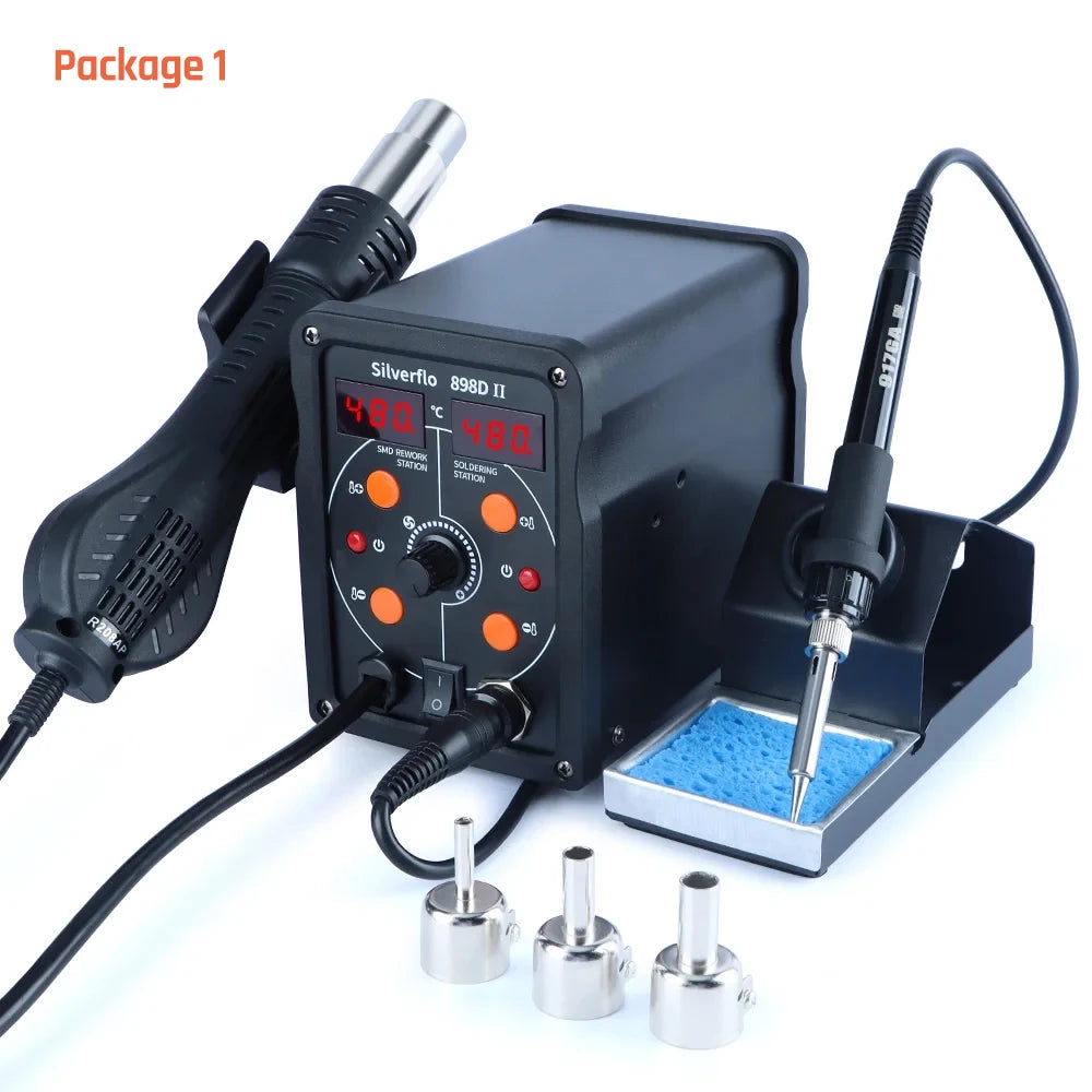 Silverflo 780W 8586D-III PRO Soldering Station 2 IN 1 Hot Air Rework Station Fsat Heating Soldering Iron with Sleep Mode