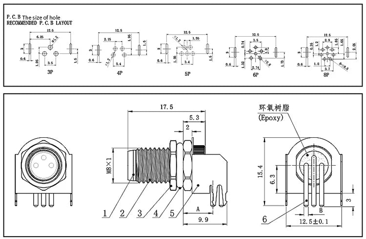 5/10 PCS M8 Male/Female Curved Straight Jack Socket 3 4 5 6 8 Pin Solder IP67/68 Waterproof PCB Panel Connector