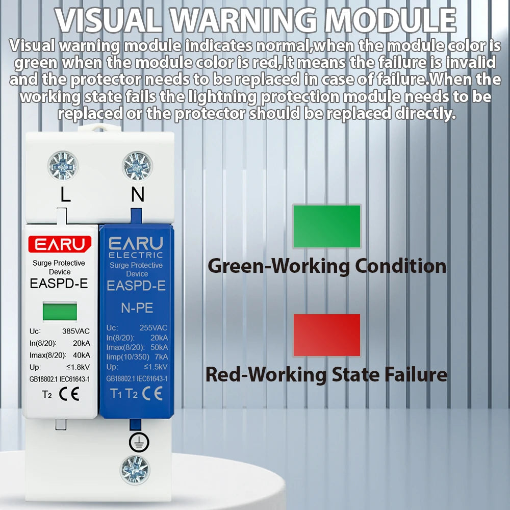EARU AC SPD 1P/3P+NPE 50KA T1 T2 385V 275V House Lightning Surge Protector Protective Solar Low-Voltage Arrester Device Din Rail