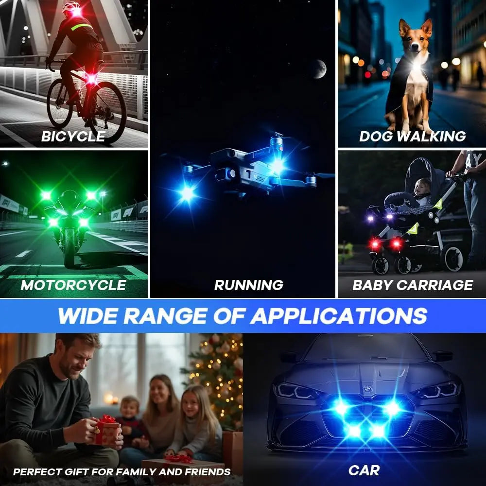 RGB LED Strobe Light Motorcycle LED Flash Wireless Remote Control Aircraft Airplane Helicopter Warning Lights with USB Charging