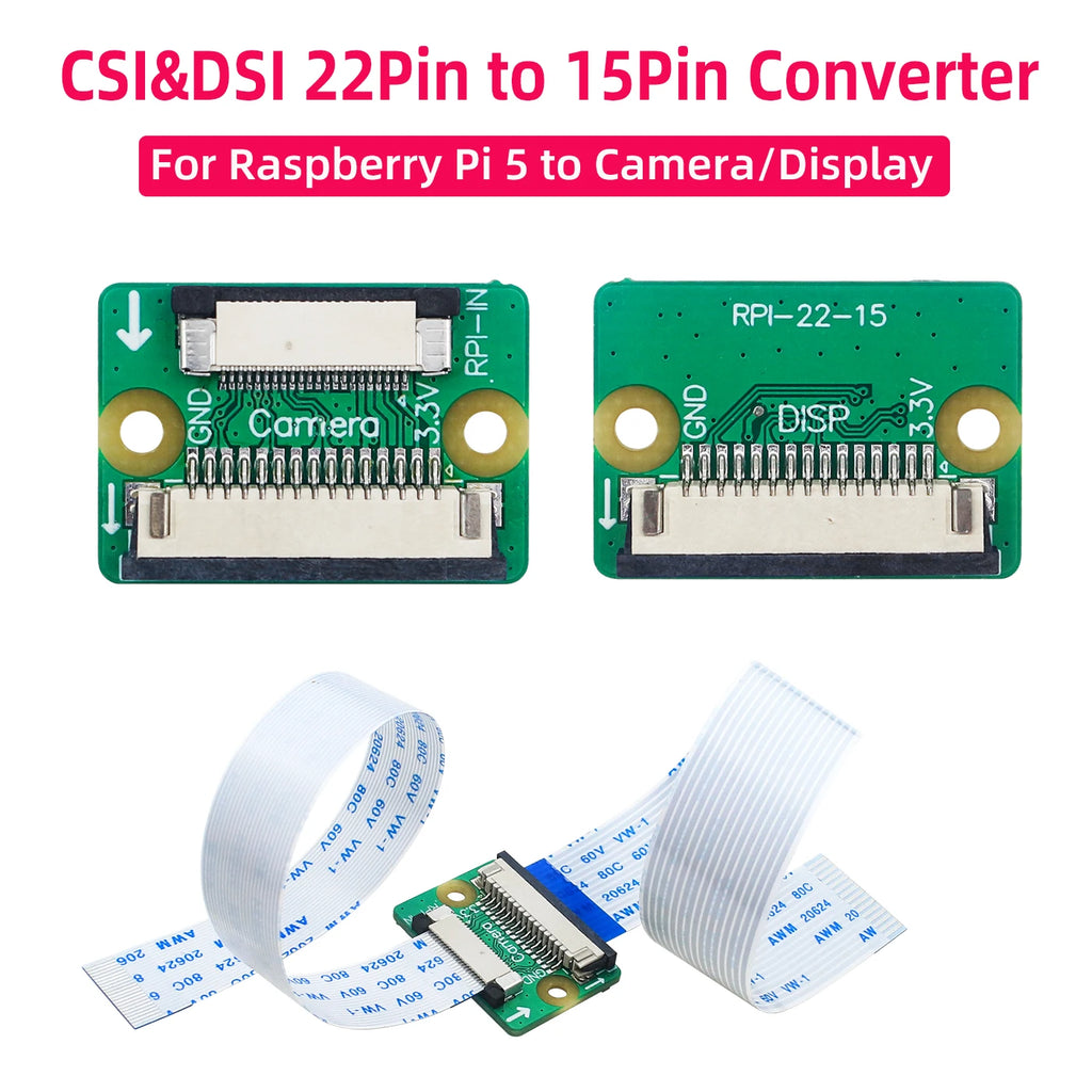 Raspberry Pi 5 22 Pin to 15 Pin CSI DSI Converter for RPI 5 Connect to Camera Display + 15Pin 22Pin FFC 15CM for RPI 5 Pi5
