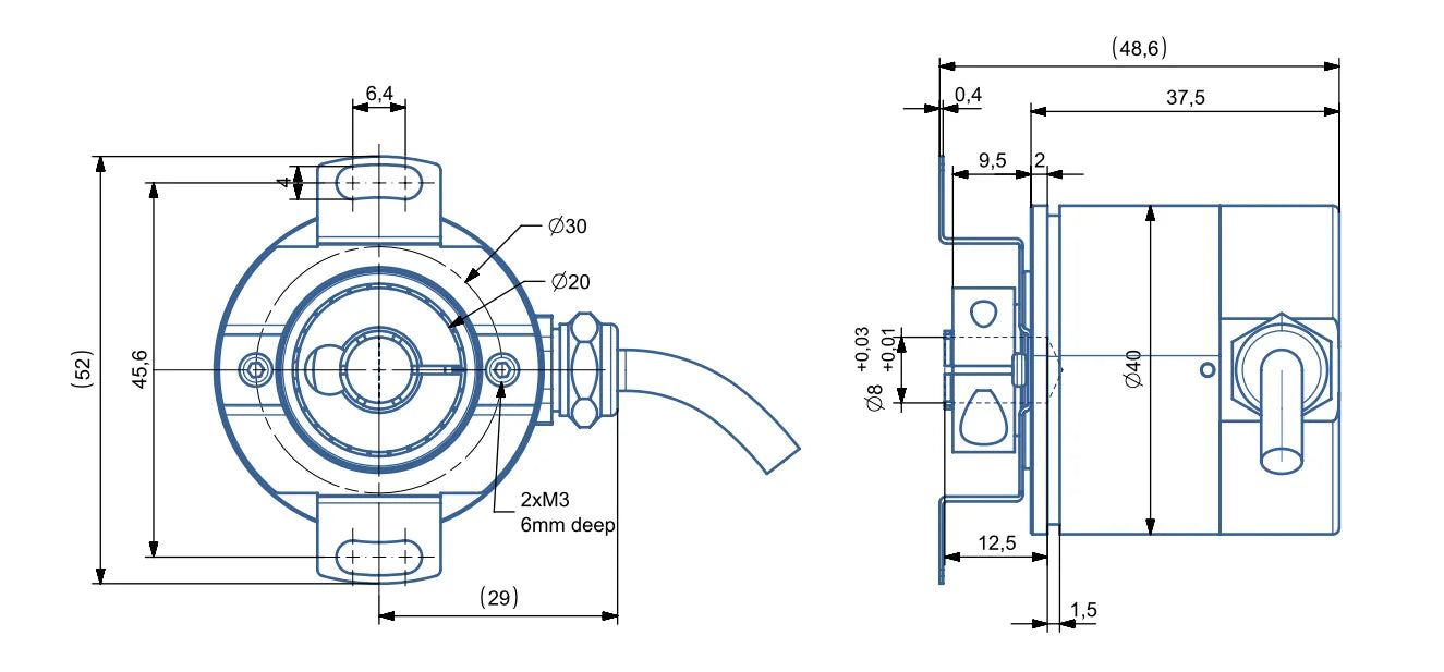 Waterproof Blind Hole Absolute Encoder Magnetic Single/Multi Turn Angle Measurement CAN RS485 Output Power Off Memory