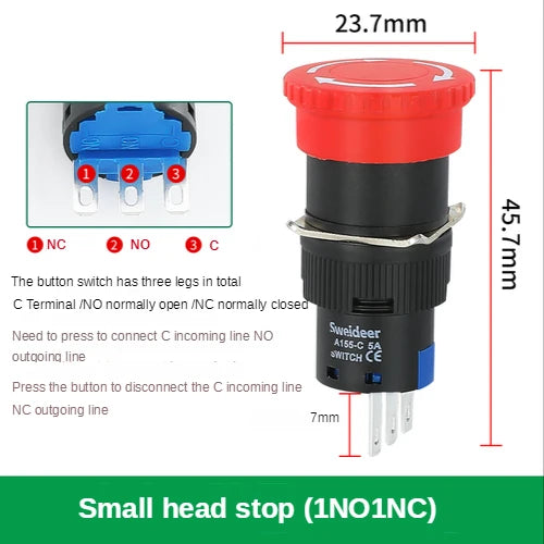 16mm Plastic Emergency Stop Switch Self Locking Latching Button Red Mushroom Head Switch for Equipment Lift Elevator Latching