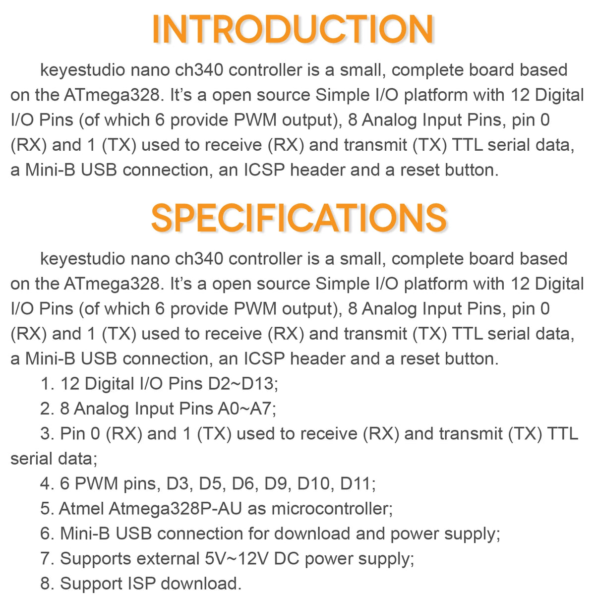 Keyestudio UNO With Pin Header Interface USB Cable Compatible With Arduino UNO R3 Board For Arduino Programing