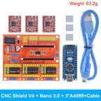TZT 1SET 3DV4 CNC Shield V4 + Nano 3.0 + 3pcs DRV8825 or A4988  Reprap Stepper Drivers Set For  Arduino