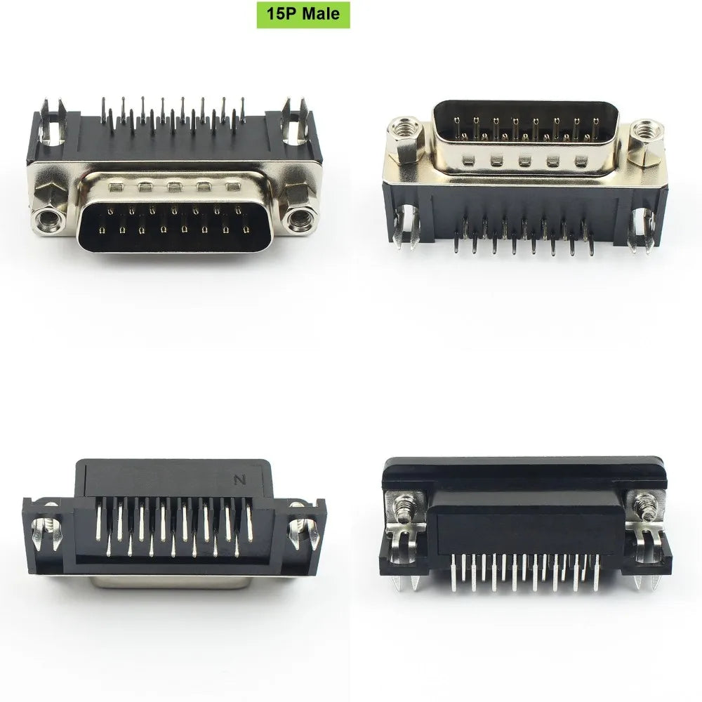 5pcs D-SUB 9 15 25 37 Pin Male Female PCB Connector With Set Screw Plug Socket Adapter Right Angle 2 Rows DB9 DB15 DB25 DB37