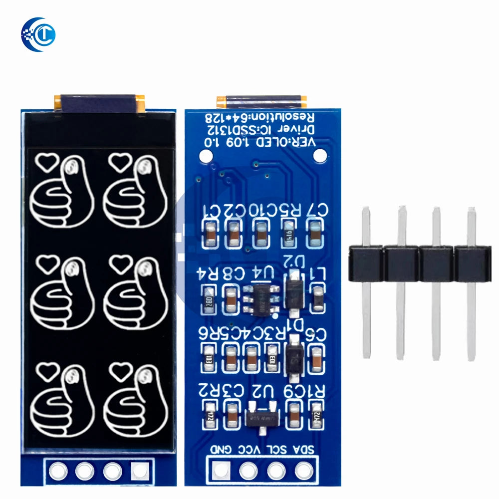 1.09/1.1 Inch OLED Display Module - 128x64 SSD1312 Driver I2C Interface for Arduino (64x128 Resolution, 12864 Type)