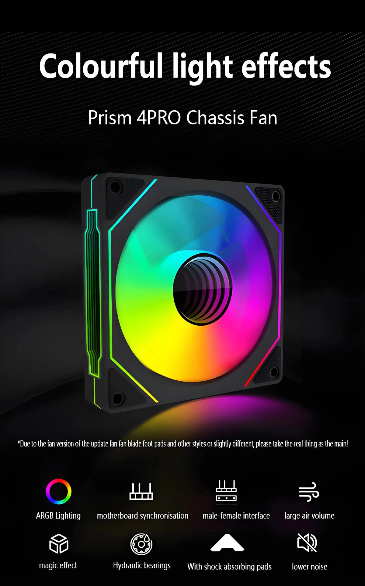 LDPCSJ PRISM 4 PRO 120mm PC Case Fan Equipped with ARGB Controller, 4-Pin PWM Silent Cooling Fan,12V 3Pin Addressable ARGB,45.2CFM High Airflow 600-1500RPM Synchronizable RGB Fan for Gaming Desktop Water Cooling Computer Chas