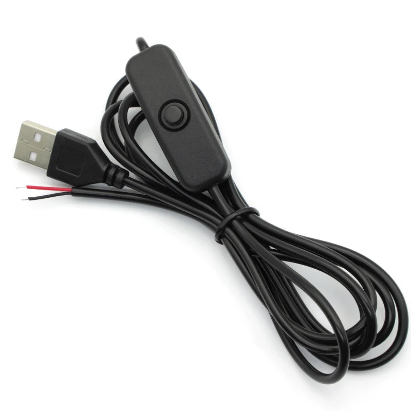 1.5M USB Connector Cable Extension 2 Pin Power Supply Wire On/Off Switch Electrical 5V Wire Black/White For LED Lighting DIY