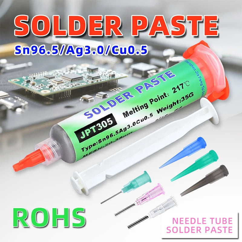 217℃ Lead Free High-Temperature Solder Paste Sn96.5Ag3.0Cu0.5 Melting Point: Enhanced Conductivity of Needle Tube