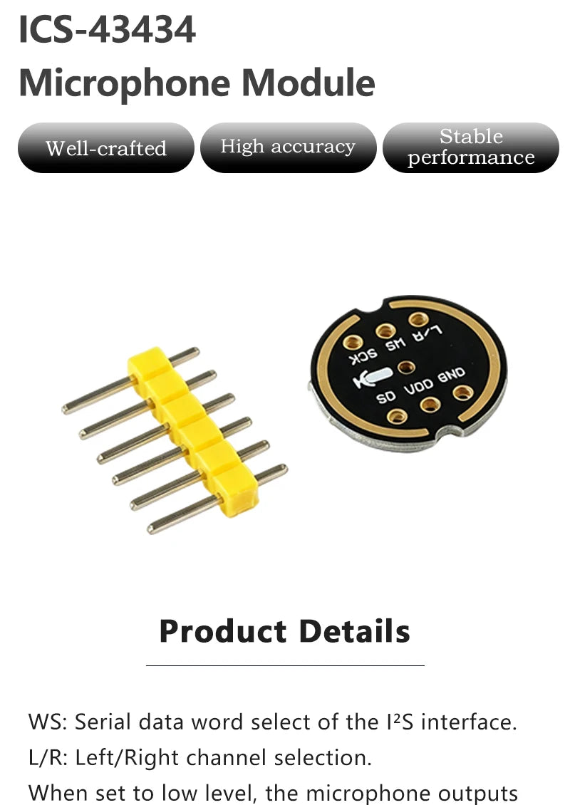 ICS-43434 MEMS Microphone Module I2S Digital Output Omnidirectional Microphone Sensor Board For Arduino Audio Collection DIY