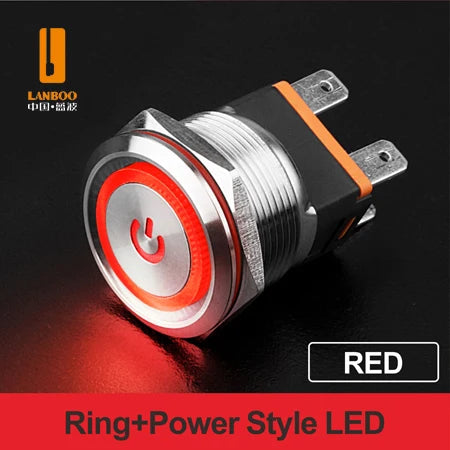 LANBOO 22mm 15A 2NO High Current Push Button Switch with LED 24V 220V Momentary Latching