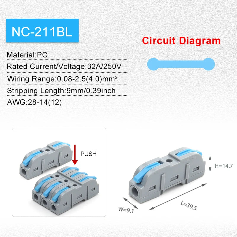 5PCS Lever Fast Wire Connectors Connect Electrical Universal Splicing Compact Inline Push-in Home Terminals Block 412/413 SPL