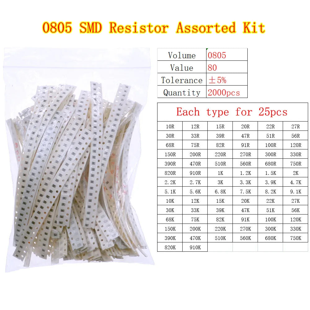 0402 0603 0805 1206 2512 SMD Chip Fixed Resistor 0ohm-10Mohm Assortment Kit pack