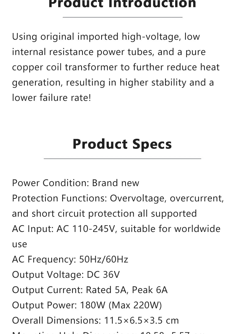AC 110-220V to DC 36V 5A Switching Power Supply Board 180W Isolated Step Down Power Module 50/60Hz With Aluminum Heat Sink