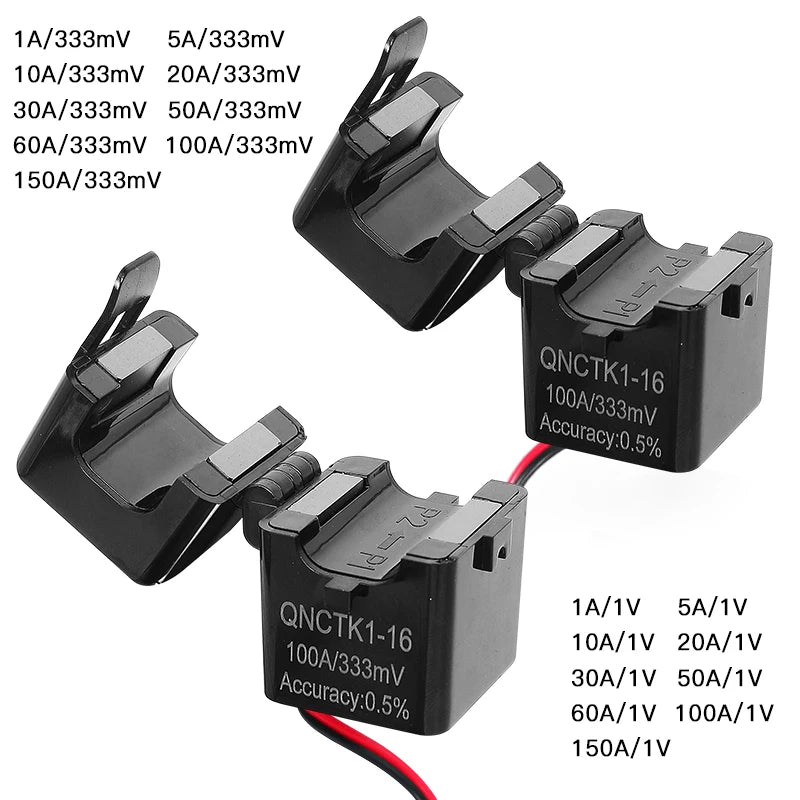 QNCTK1-16 100A 333mV 150A 1V QNCTK1-10 50A 333mV 30A 1V Split Core Current Transformer Sensor Clamp CT