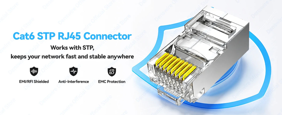 Denswire 100PCS CAT6A Cat6 Pass Through 8P8C RJ45 Modular Plug Network Connectors Unshielded/Shielded RJ45 Plug 30μ Gold-Plated