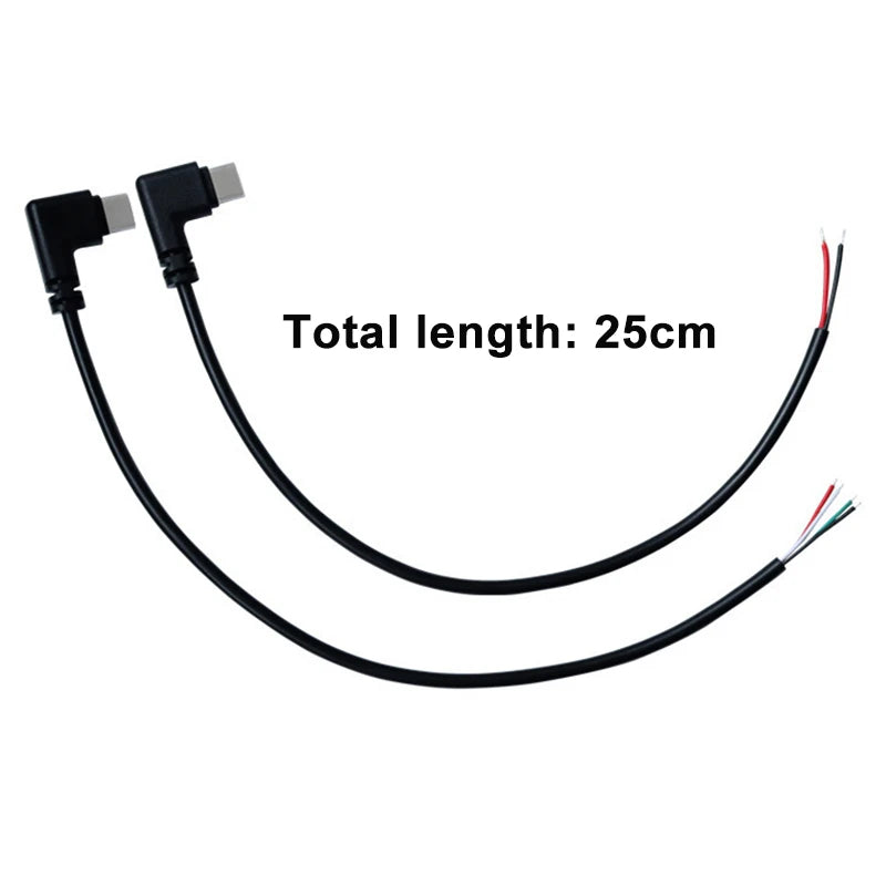 1pcs 2Pin 4Pin Micro USB / Type C Charger Connector USB 2.0 Type A Elbow Head Male Power Supply Extension Cable DIY Data Line