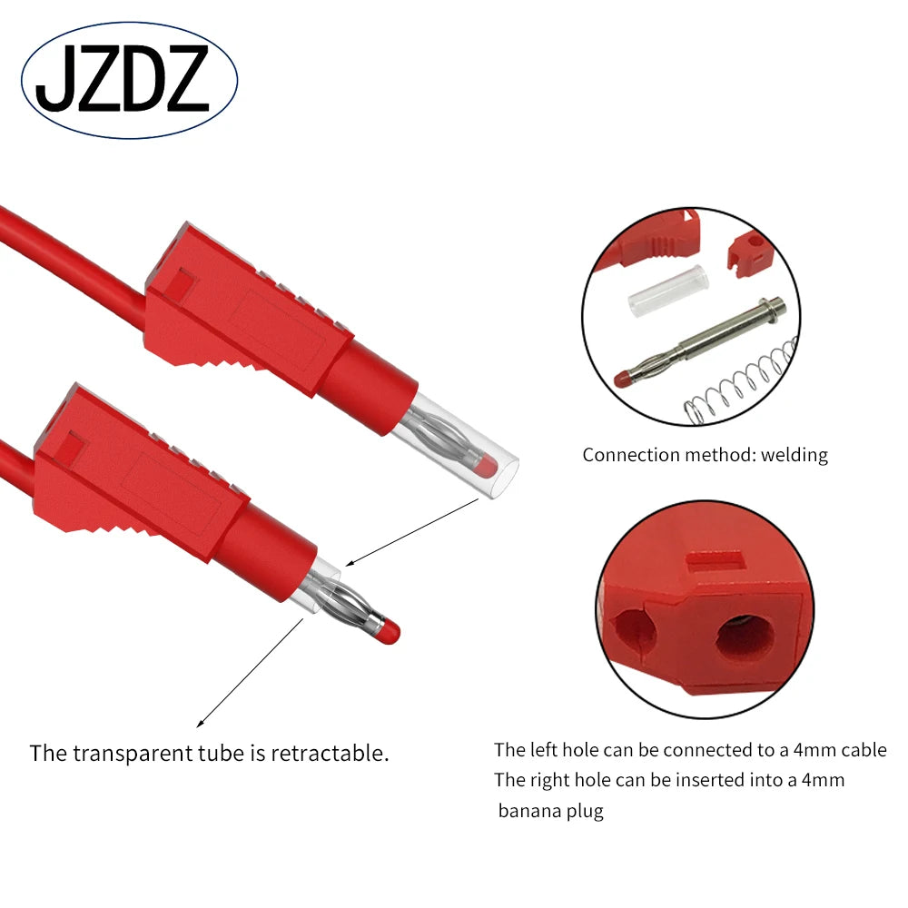 JZDZ 10PCS 4MM Banana Plug Safety Retractable Stackable Solder In Line DIY Assembly Test Leads Connectors J.10043