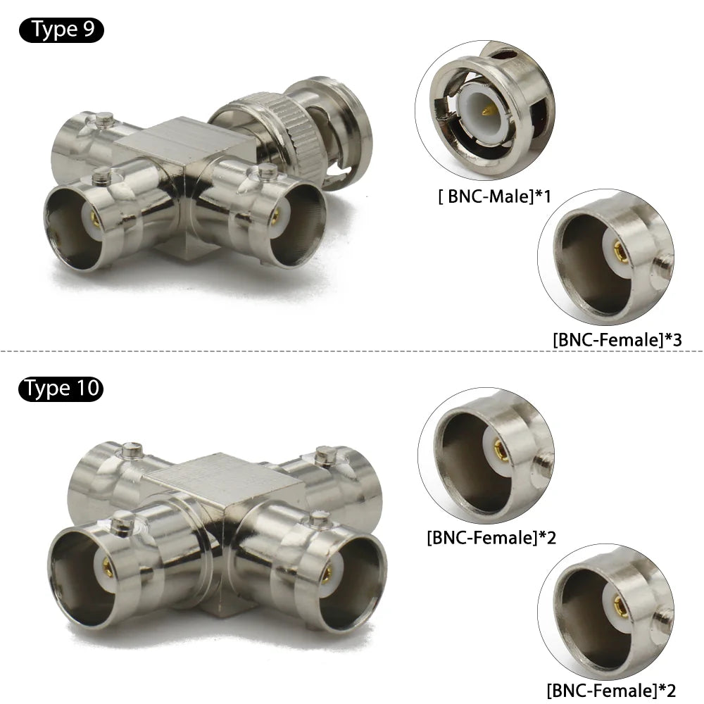 BNC Connector Q9  BNC To BNC Male Female RF adapter  Right Angle Tee Type 3way 4way Splitter 2x Double Male Female 3+4Types
