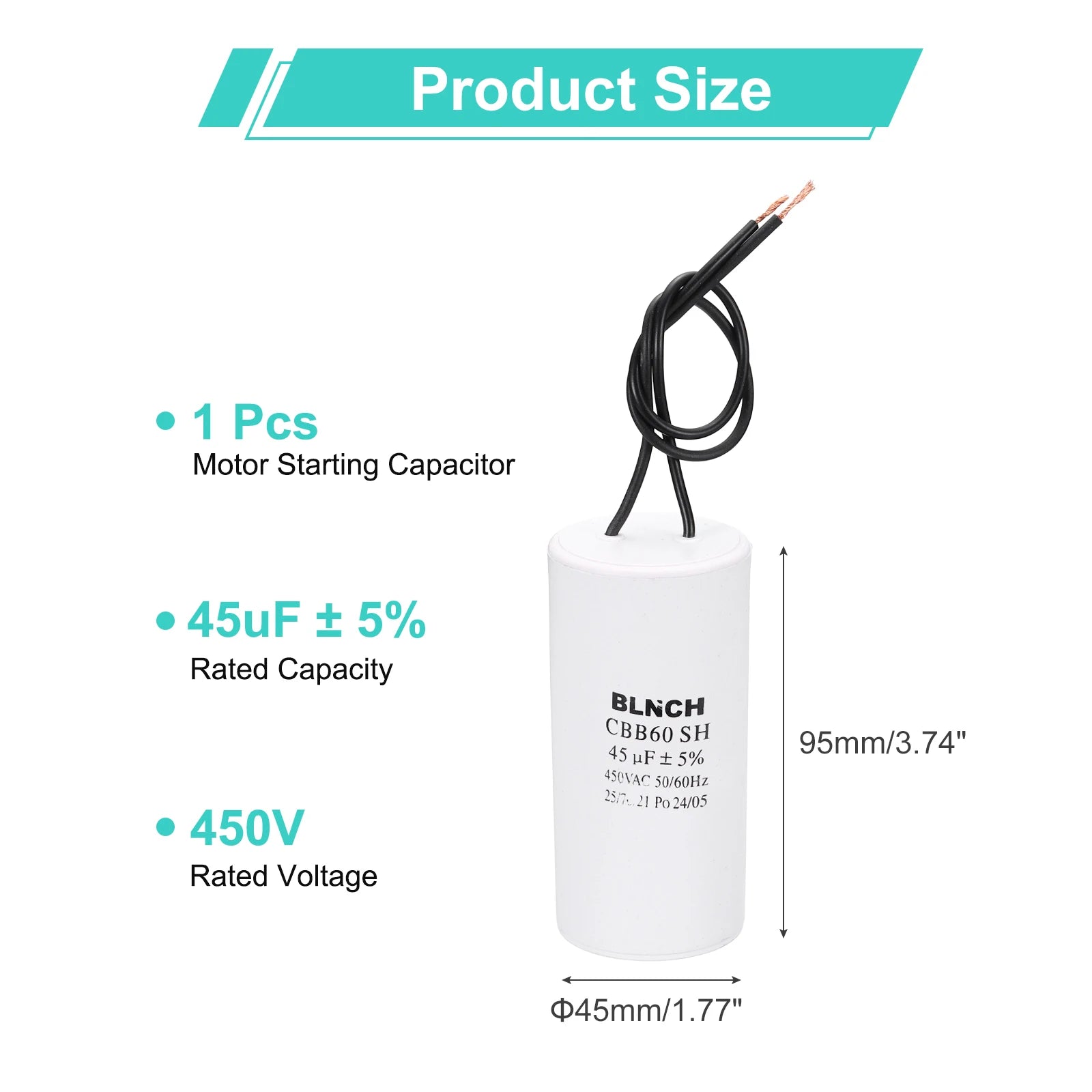 1/2Pcs CBB60 Running Capacitor 3-100uF 450V 2 Wire Electric Air Compressor Motor Run Starting Capacitor for Washing Machine