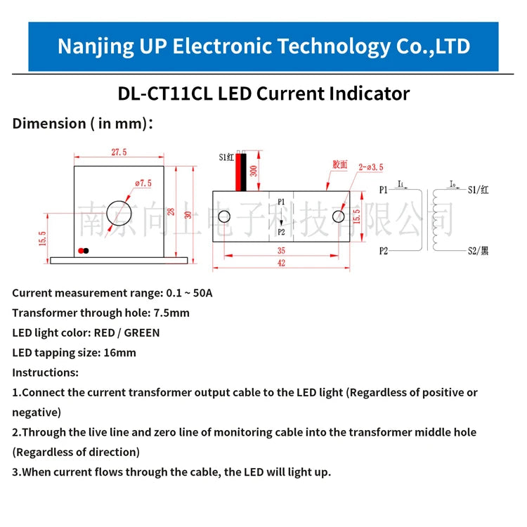 NJXSE Led Current Indicator 5A 20A 30A 50A 100A CT AC Signal Monitor Light Factory Price Current Transformer with Led Indicator