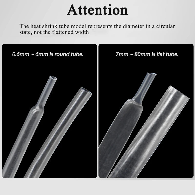 3/5M Transparent 2:1 Shrink Ratio Heat Shrink Tube Dia 0.6~80mm Insulated Cable Protecctor Connector Sleeving DIY Wrap Wire