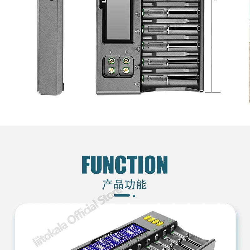 LiitoKala Lii-S12 12-Slot LCD Battery Charger for Li-ion LiFePO4 Ni-MH Ni-Cd 9V 21700 20700 26650 18650 16340 18350 RCR123 18700